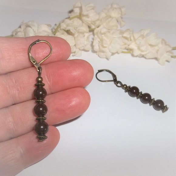 Boho Brown Bronze Beaded Earring Set Handmade 6280 - Picture 6 of 8